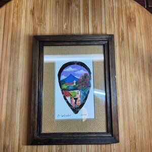 EL Salvador Jorge Artist Framed 5 1/2" X 4" Miniature Painting on A Feather Art